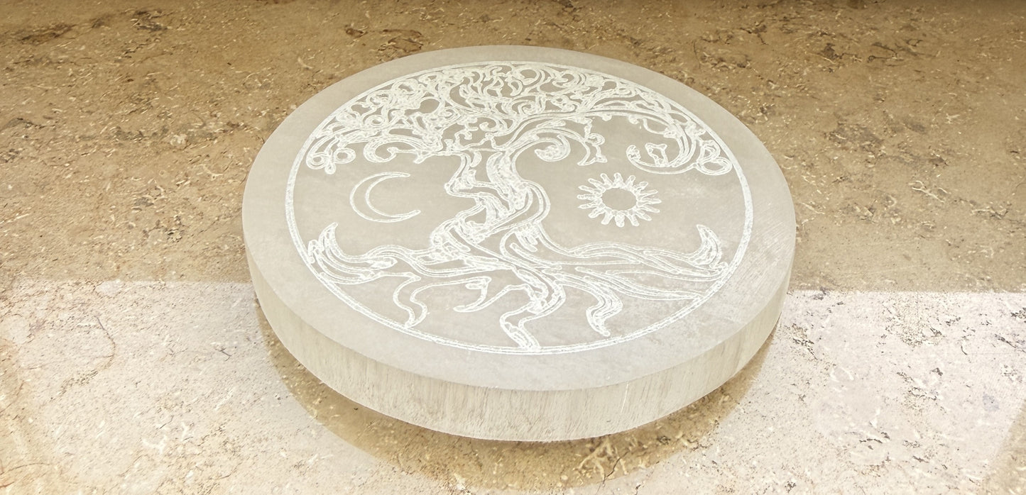Runde Selenitplatte "Lebensbaum"