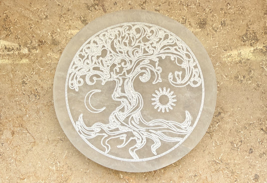 Runde Selenitplatte "Lebensbaum"